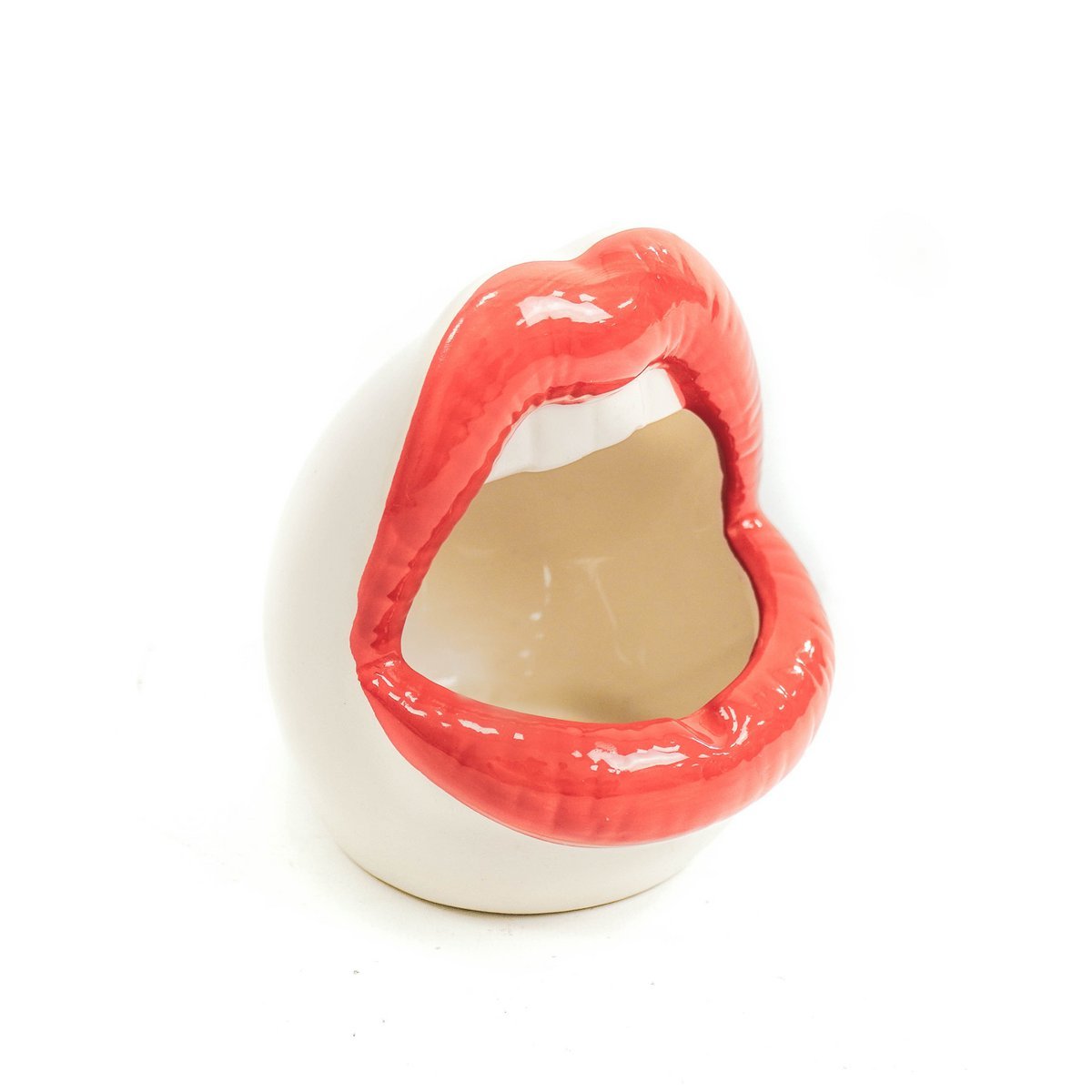 Pot - Lip - Keramiek - Rood/Wit -10x10x12