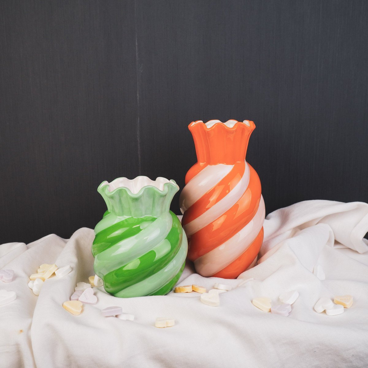 VASE- SWIRL-STONEY SEQUARE- MINT/ GREEN- 13X13X15.5CM