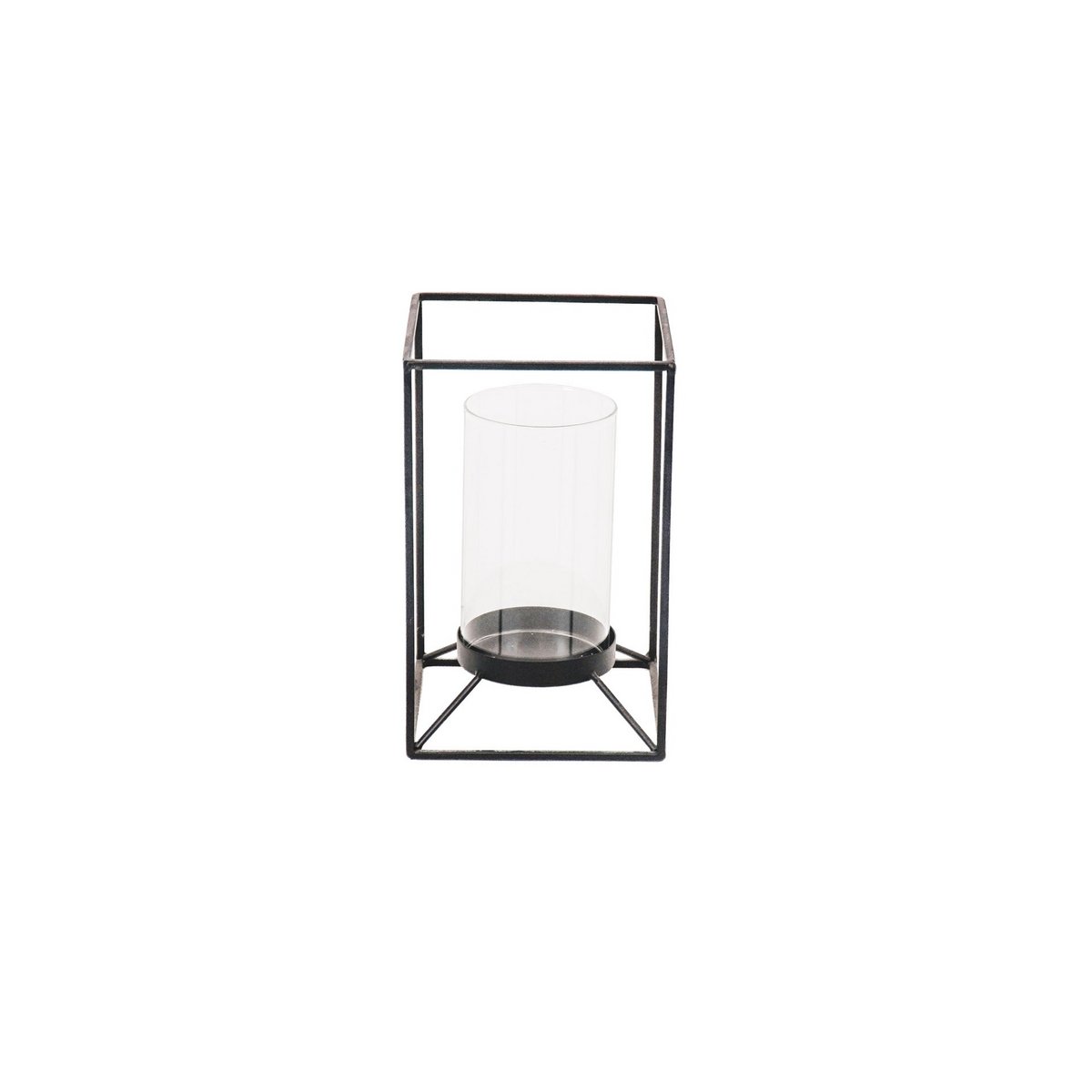 Lantern - metal/glass - black - 12.5x12.5x20cm