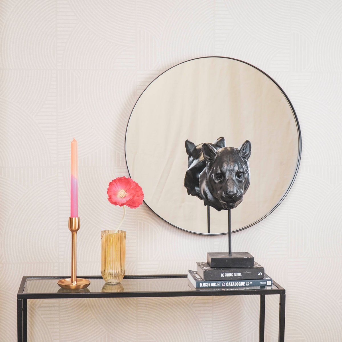 Mirror - Round - Metal - Black - 60x3x60cm
