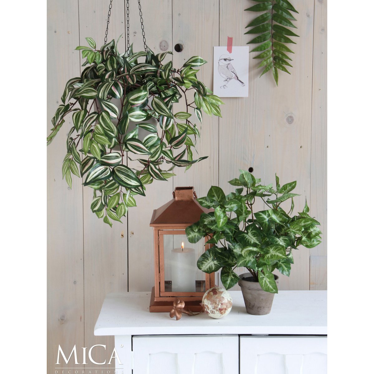 Tradescantia artificielle suspendue - L15 x l20 x H54 cm - Vert
