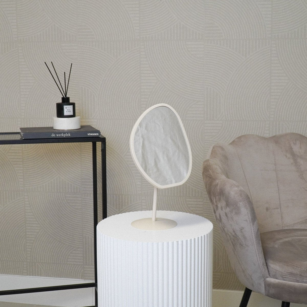 Miroir - Organique - Métal - Beige - 16,5x12x31,5 cm