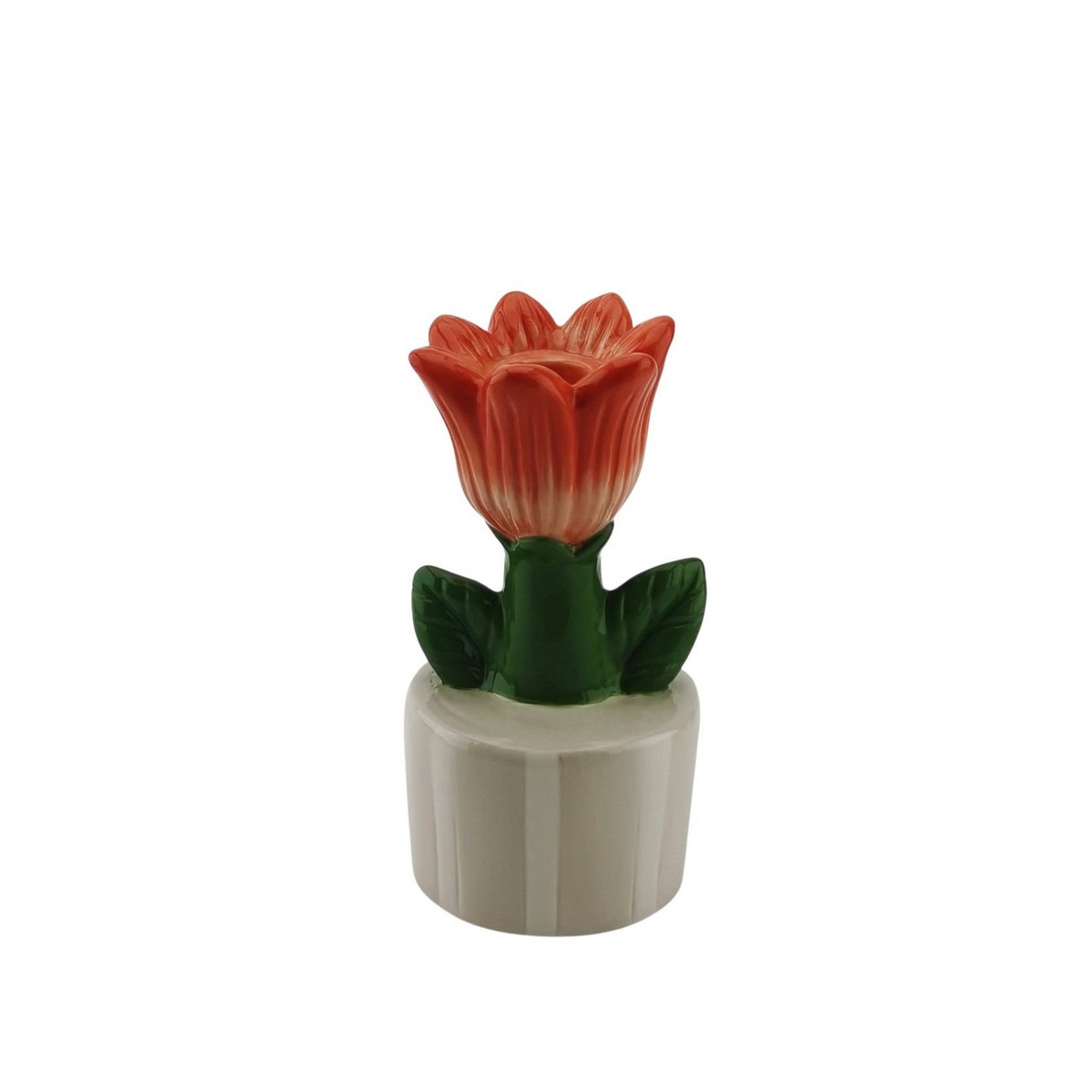 Candle holder - Tulip - stoneware sand/orange - 9x8.5x17.5 cm