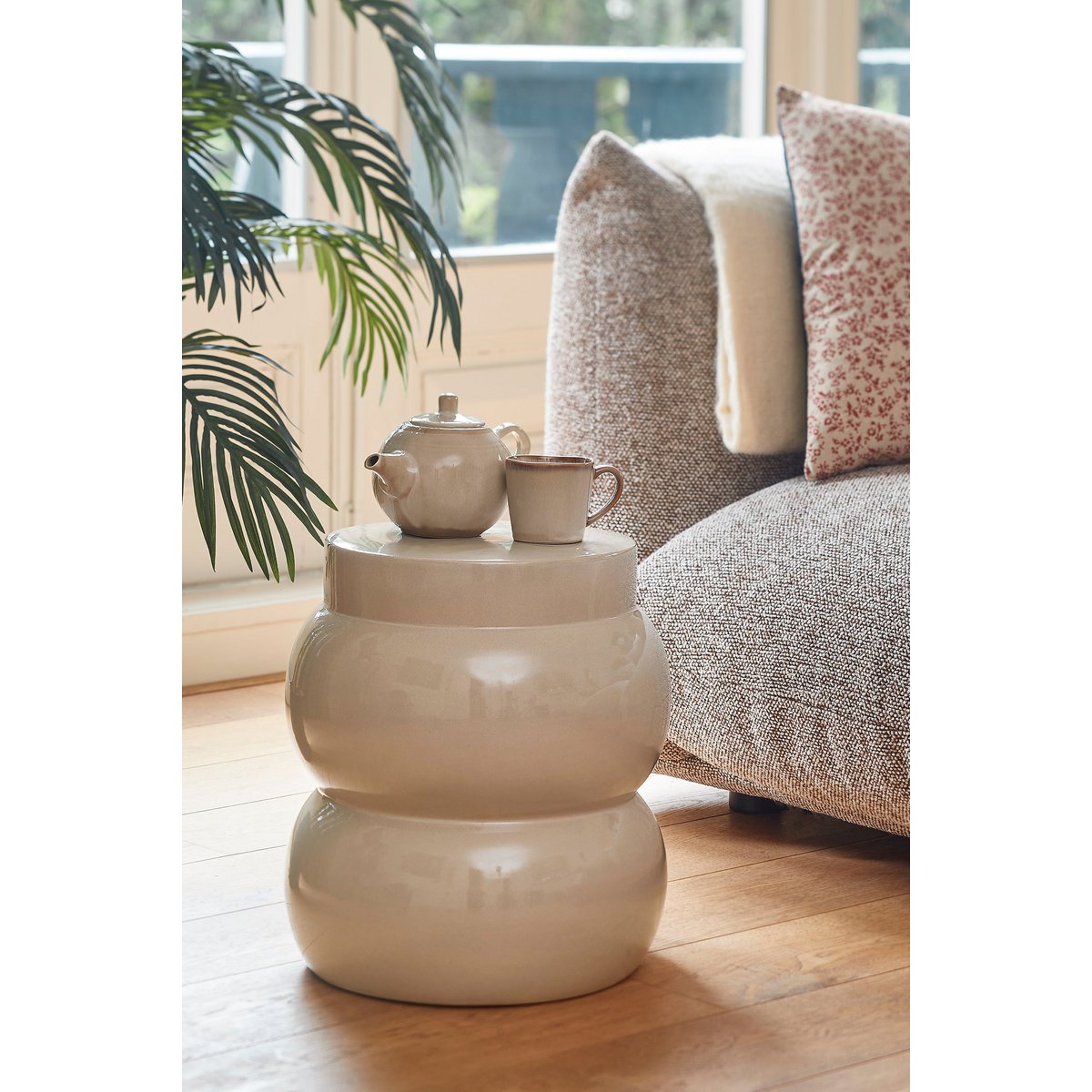 Vendi Side table - H40 x Ø35 cm - Ceramic - Cream