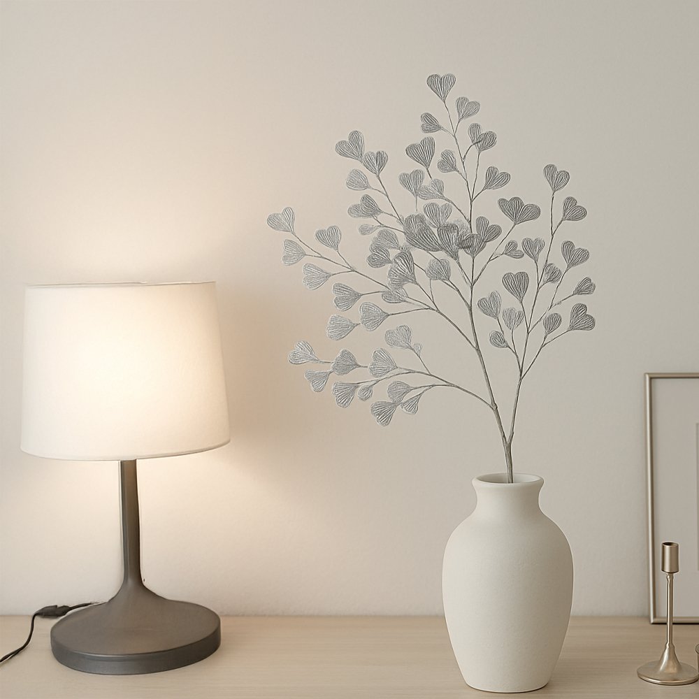 Silver Heart-Shaped Decorative Flower H90cm