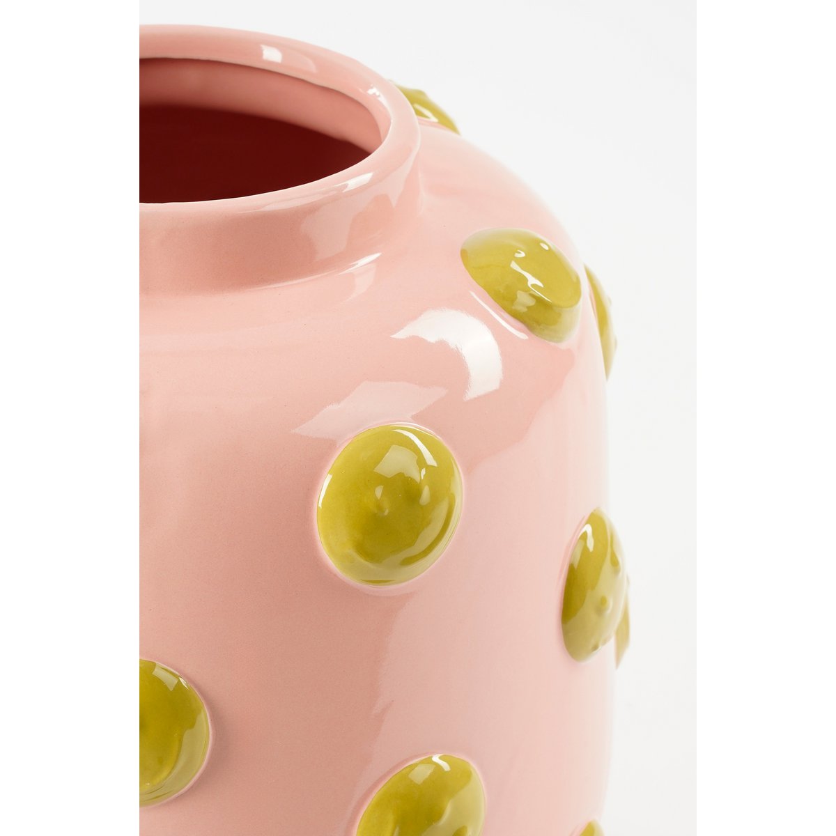 Smiley Vase - H28 x Ø29 cm - Ceramic - Light pink, ocher