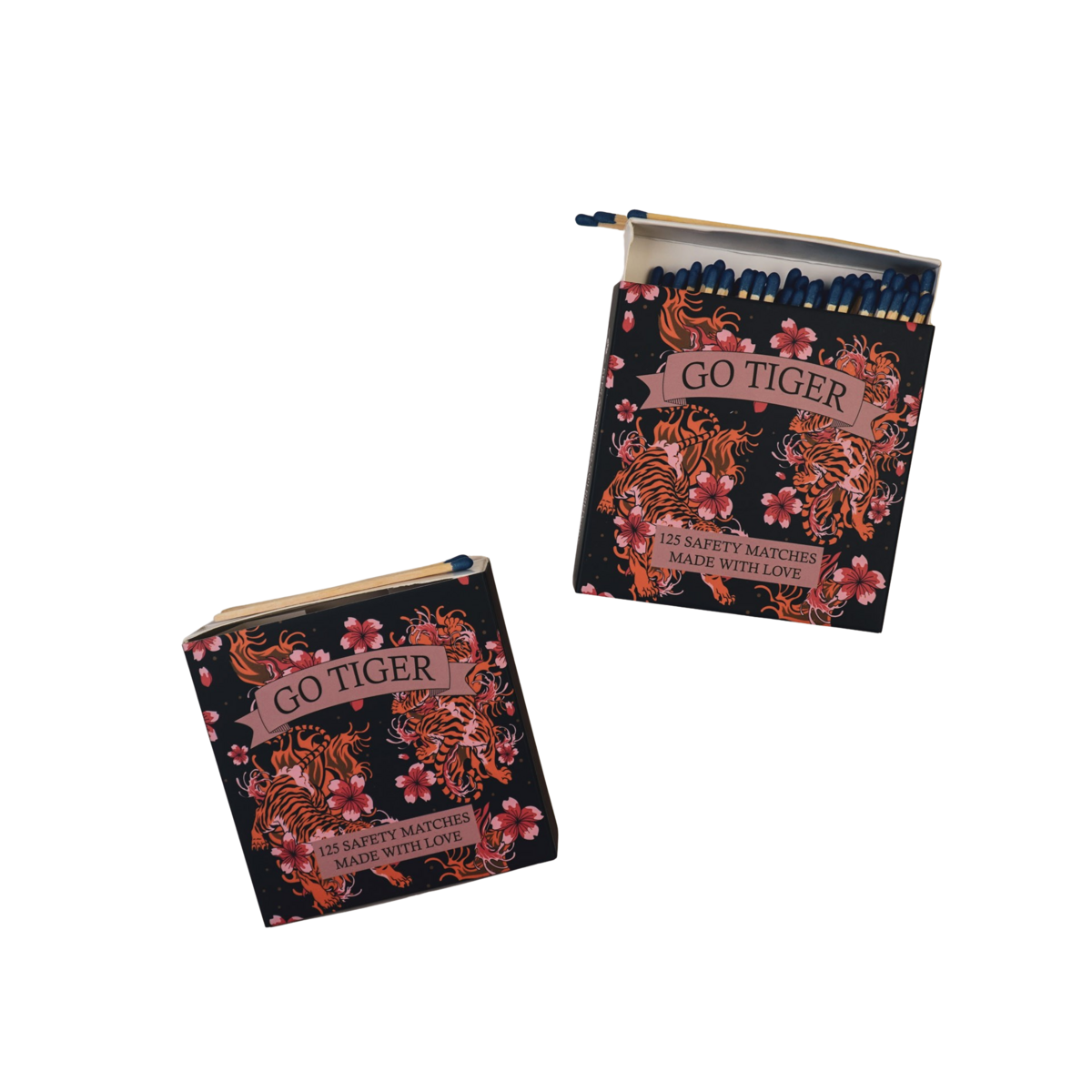 Matchbox - Lucifer Box 'Go Tiger' - Blauw/Roze - 11x11x3cm