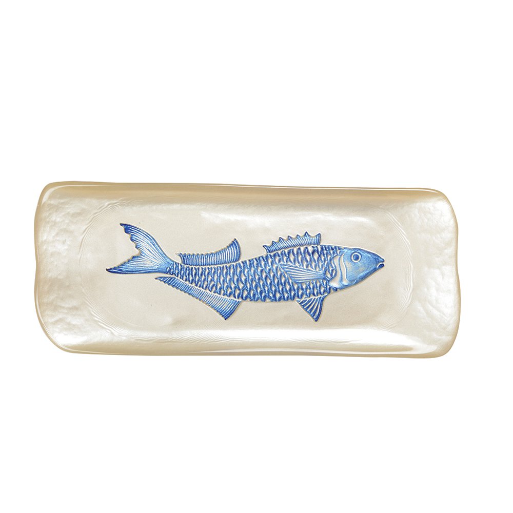 Vanille rechthoekig gerecht met blauwe vis 31,7x12.7x2.5 cm