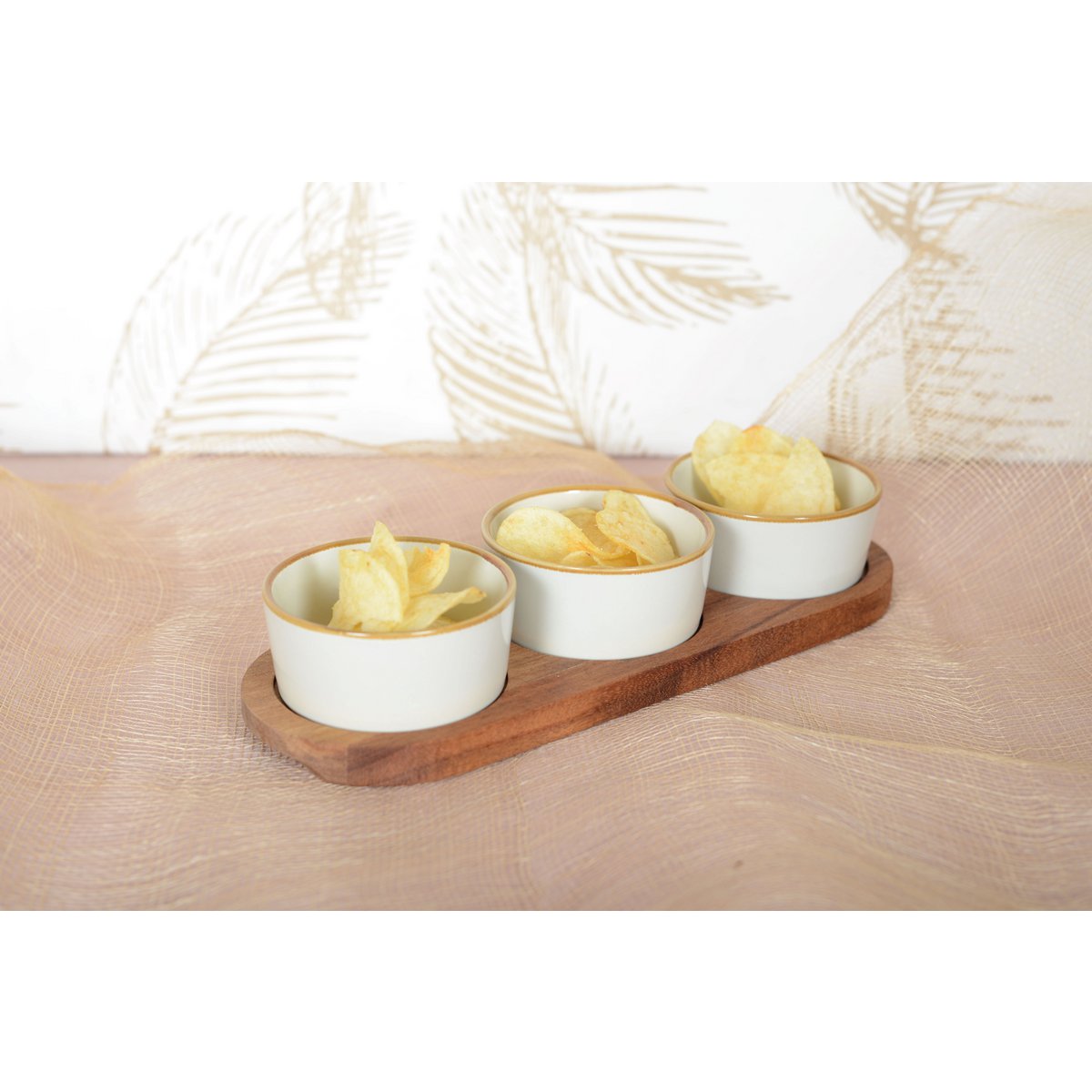 Aperitif Set of 3 Cups on a Wooden Tray 29x10x5.1cm
