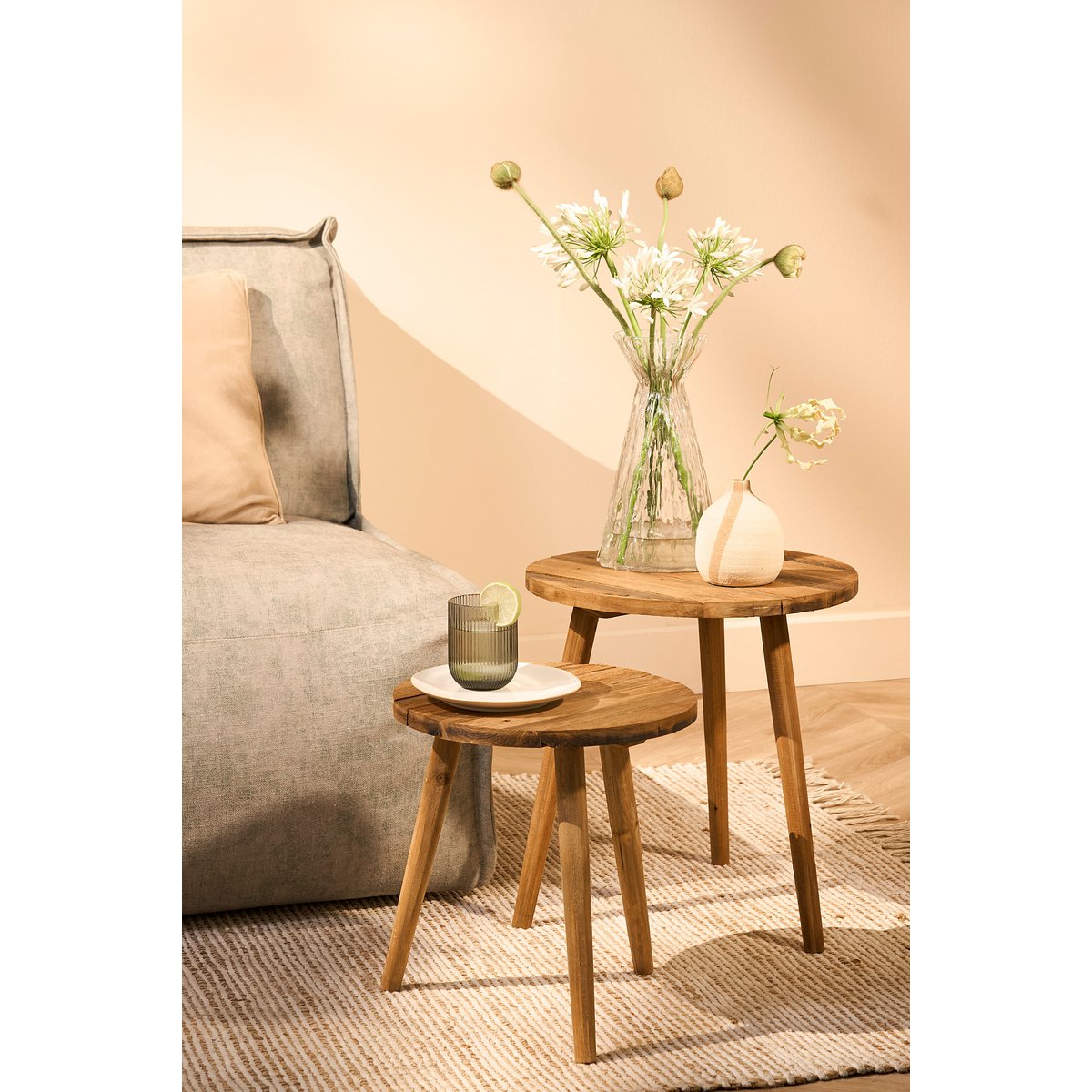 Bold Side Table - H36 x Ø33 cm - Recycled Wood - Brown
