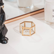 Opbergdoos - Hexagon - Metaal/Glas - Goud - 6x5,5x3,5cm
