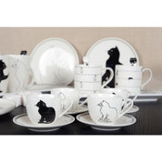Koffiekopjes met zwart -witte katten- set van 4