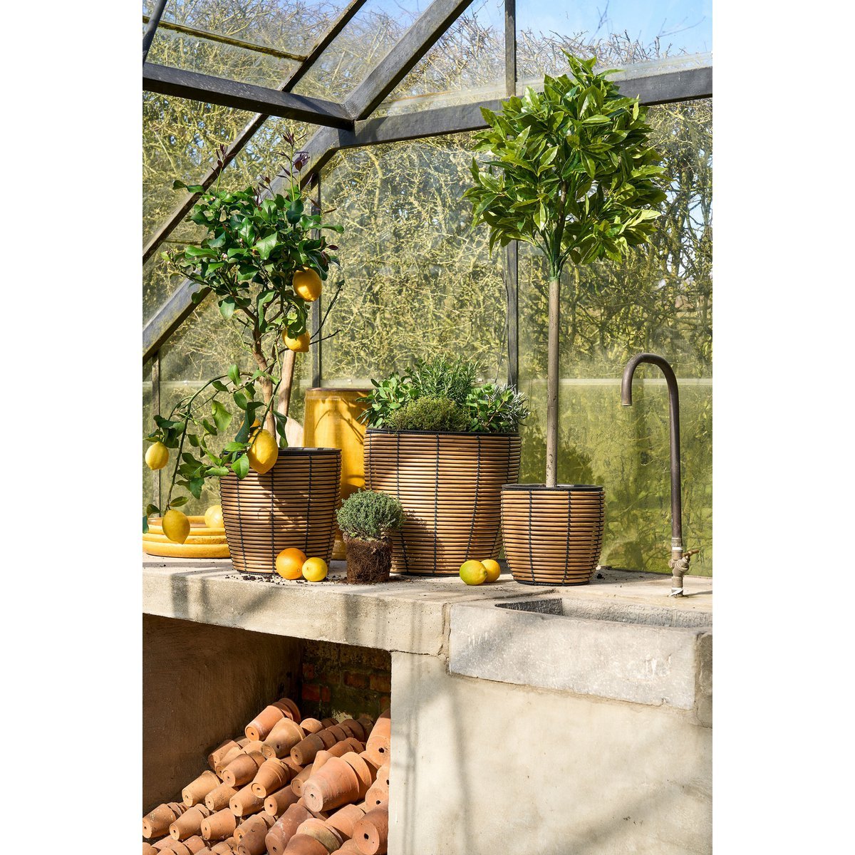 Durban Flowerpot Outside - Set of 3 - H36 x Ø40 cm - Recycled plastic - Brown