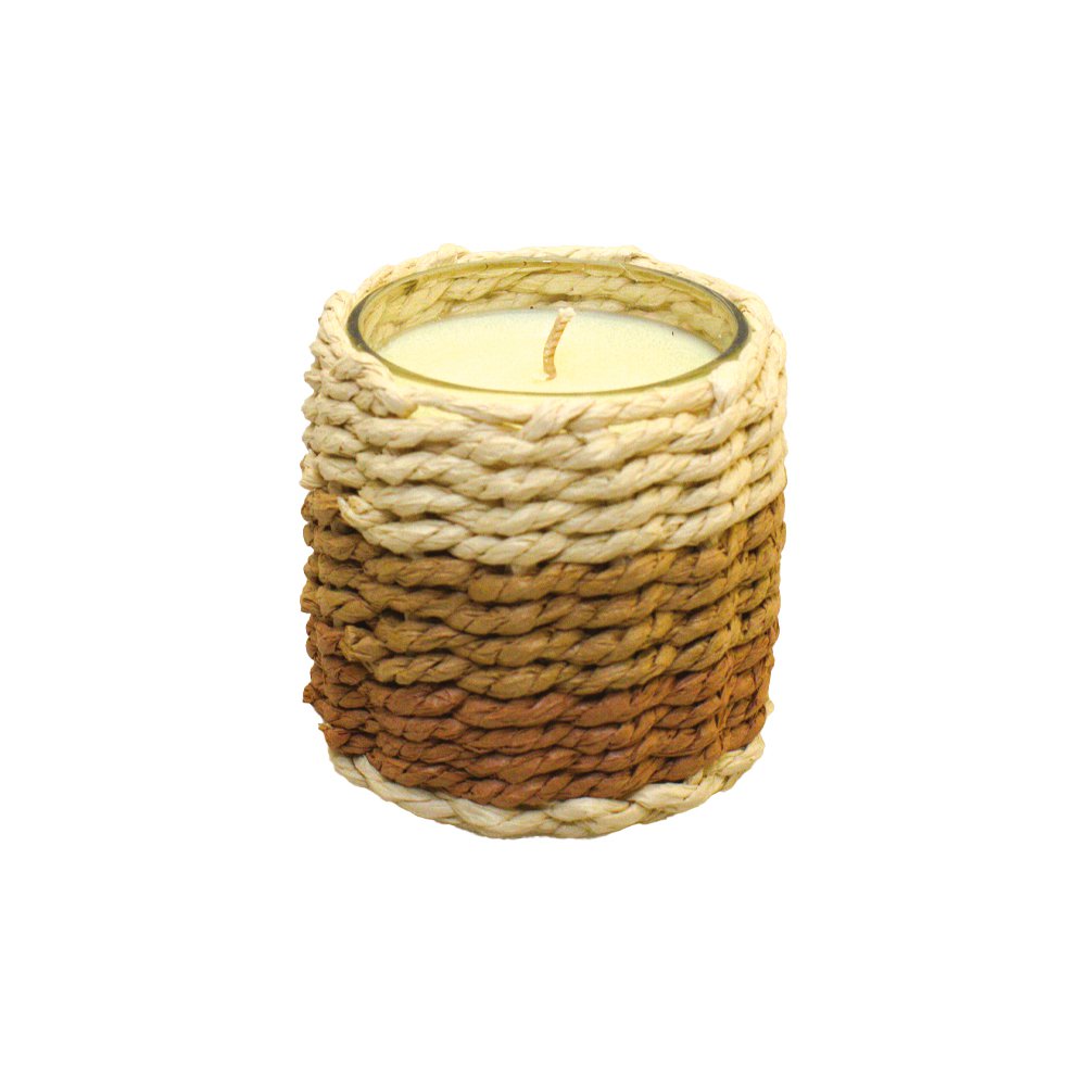 Brown and Yellow Braided Glass Candle with Musk Scent