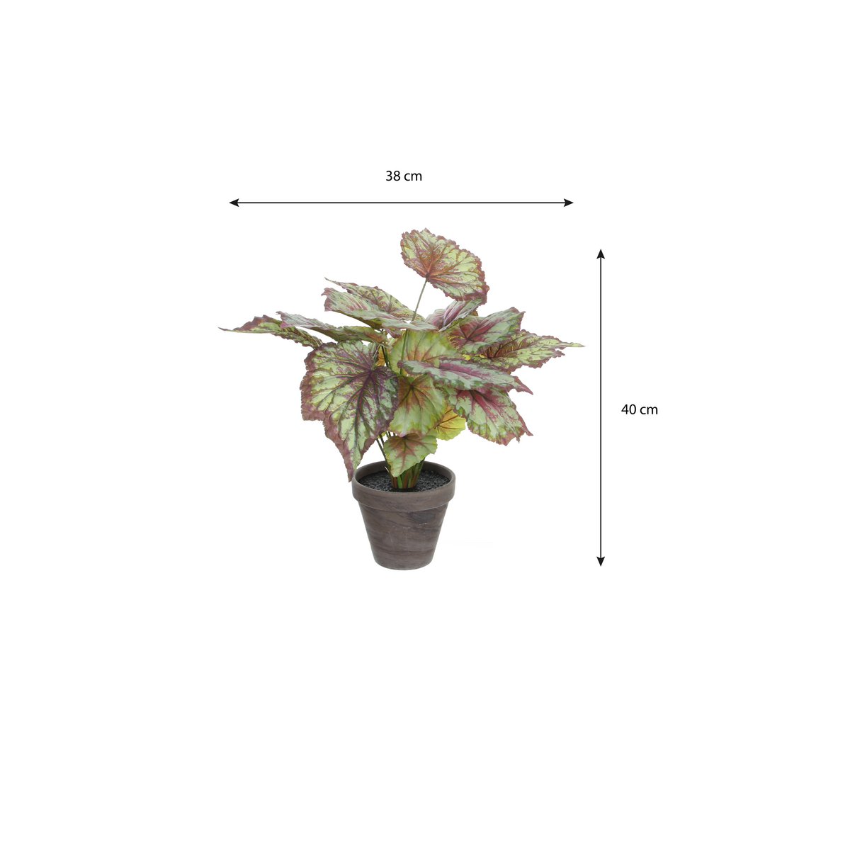 Artificial Begonia Plant in Flower Pot Stan - H40 x Ø38 cm - Red