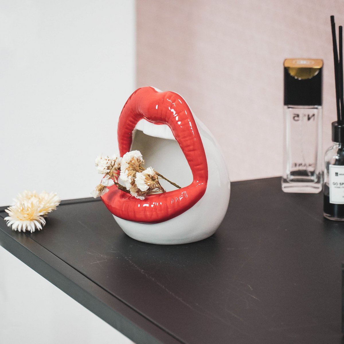 Pot - Lip - Keramiek - Rood/Wit -10x10x12