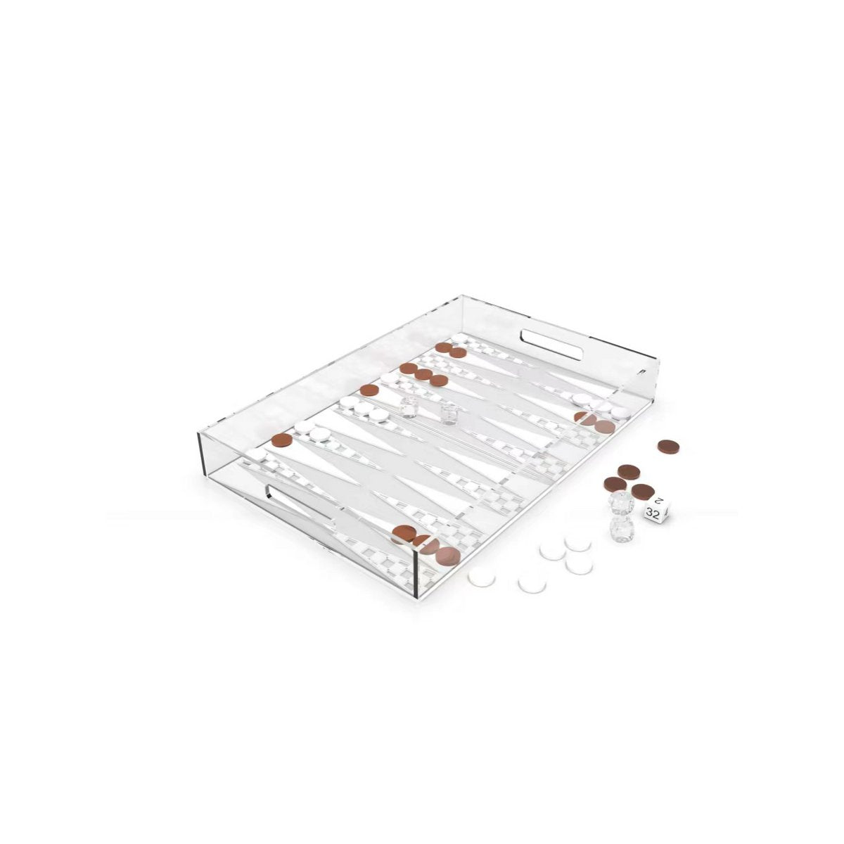 Backgammon Game Tray in White and Brown Acrylic 