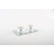 Crystal Candlesticks on a Silver and Mirror Rectangle 