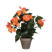 Plante d'hibiscus artificielle en pot Stan - H40 x Ø30 cm - Orange
