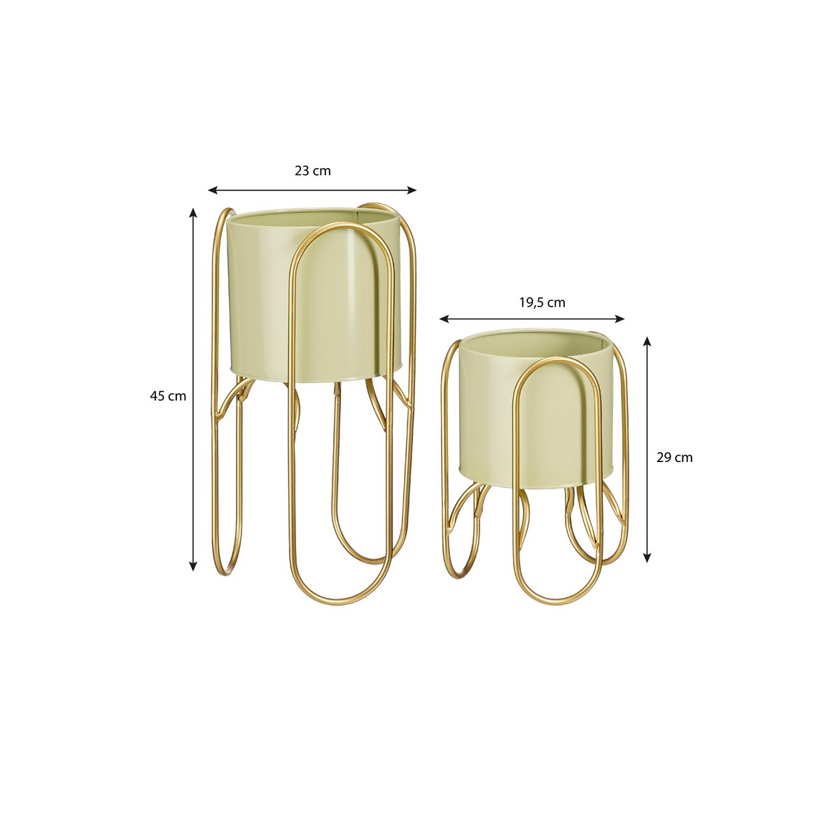 Danube flowerpot on Standard - Set of 2 - Metal - H45 x Ø23 cm - Light green, Gold
