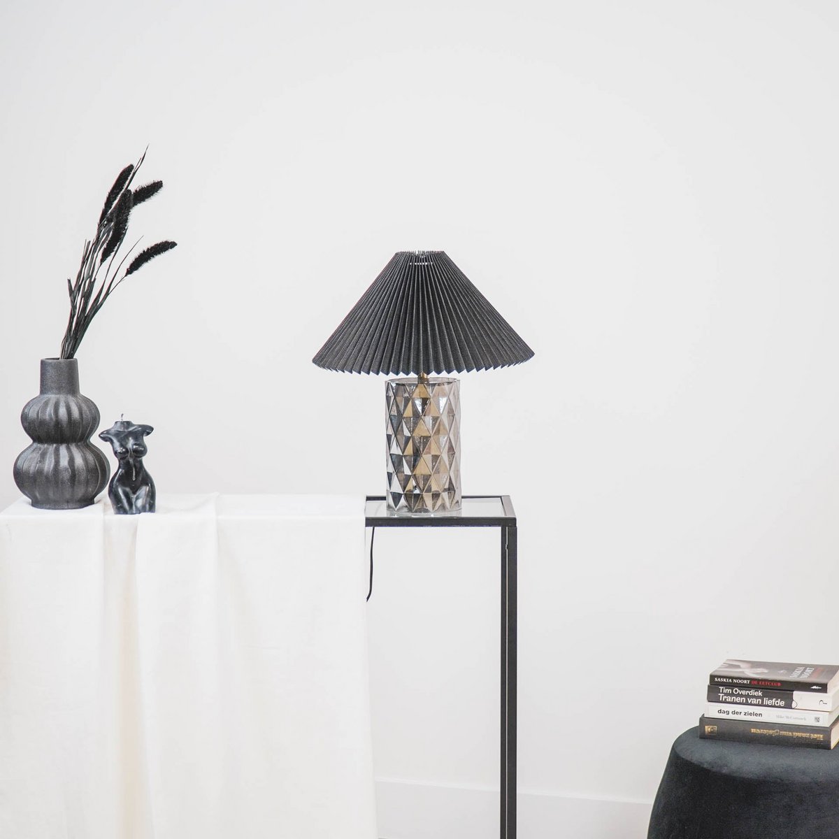 Pleated Lampshade - Polyester - Black - 8x35x21cm