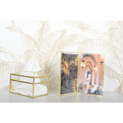 Transparante vierkante zakdoekbox gouden rand 23x13x13cm