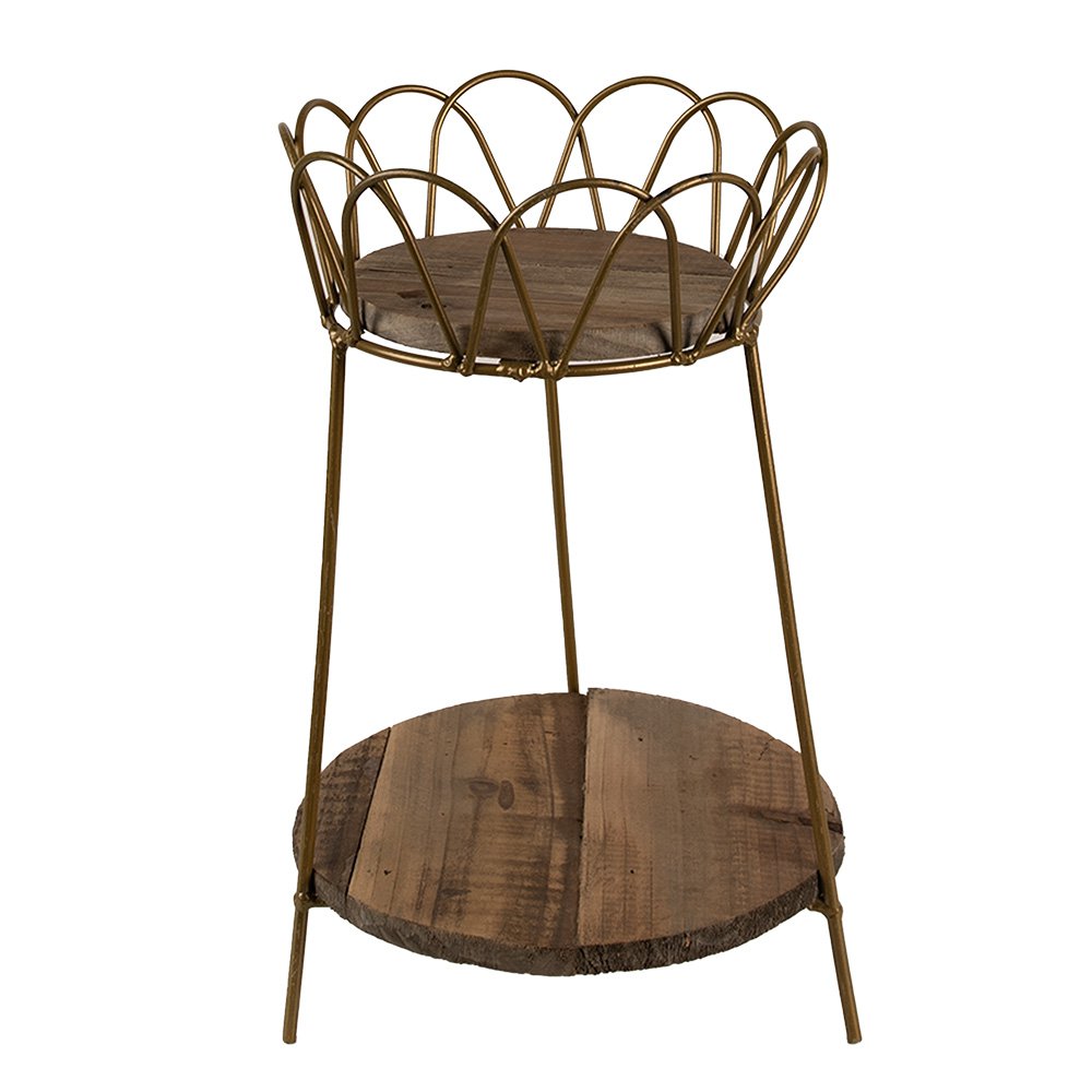 Plantentafeltje Goudkleurig Bruin, IJzer en Hout Ø 21x32 cm