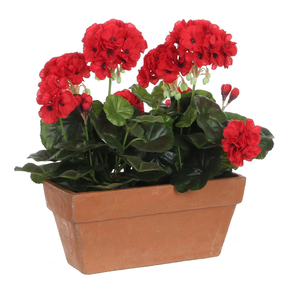 Artificial Geranium plant in Balcony box - L29 x W13 x H40 cm - Red