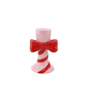 Kaarsenhouder - strepen met boog - dolomiet - roze/rood - 9x8x14cm