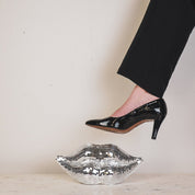 Ornament - disco -lippen - glas - zilver - 29x10x13,5 cm