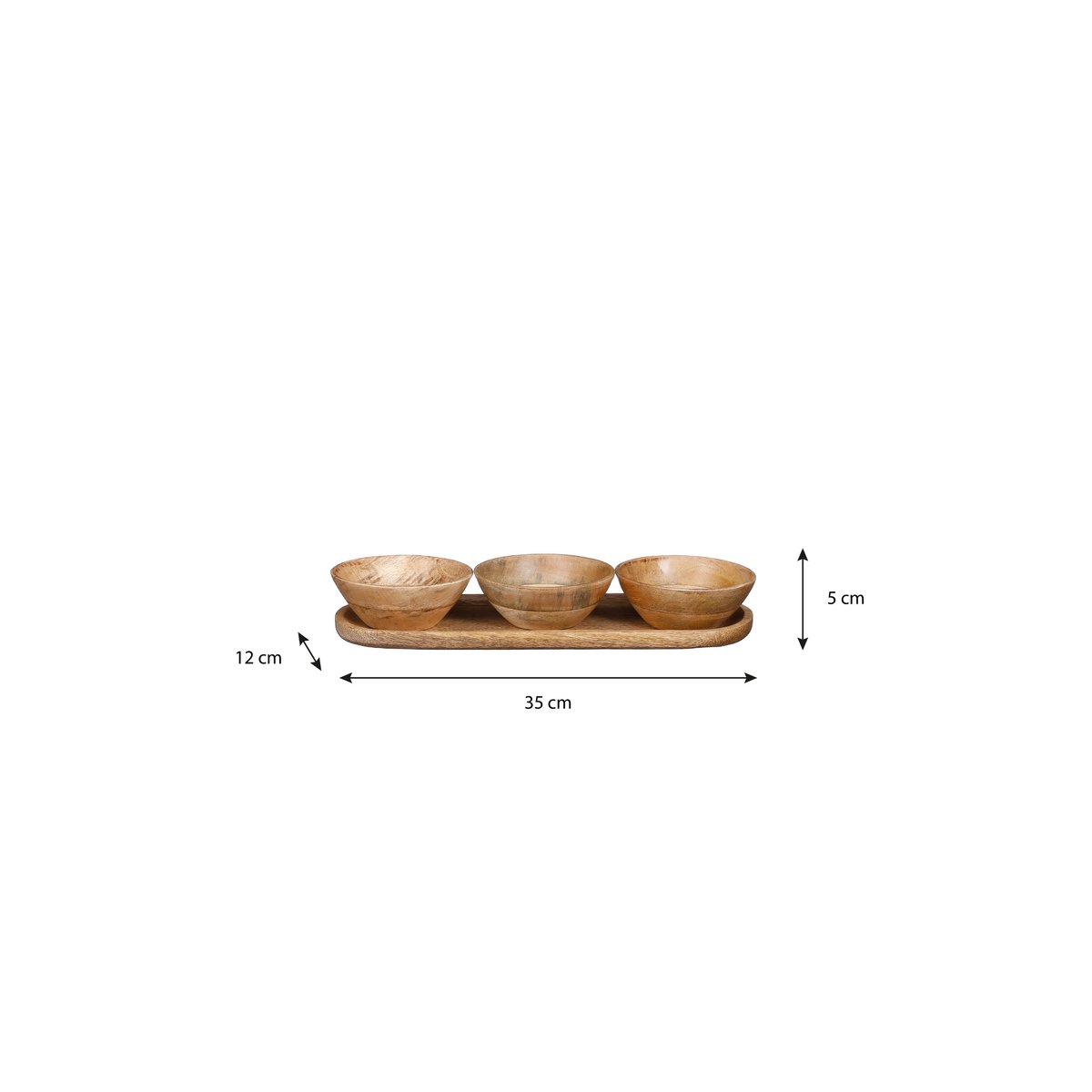 Tomar Dishes and Tray - L35 x W12 x H5 cm - 100% FSC Mango Wood - Light Brown