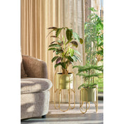 Danube flowerpot on Standard - Set of 2 - Metal - H45 x Ø23 cm - Light green, Gold
