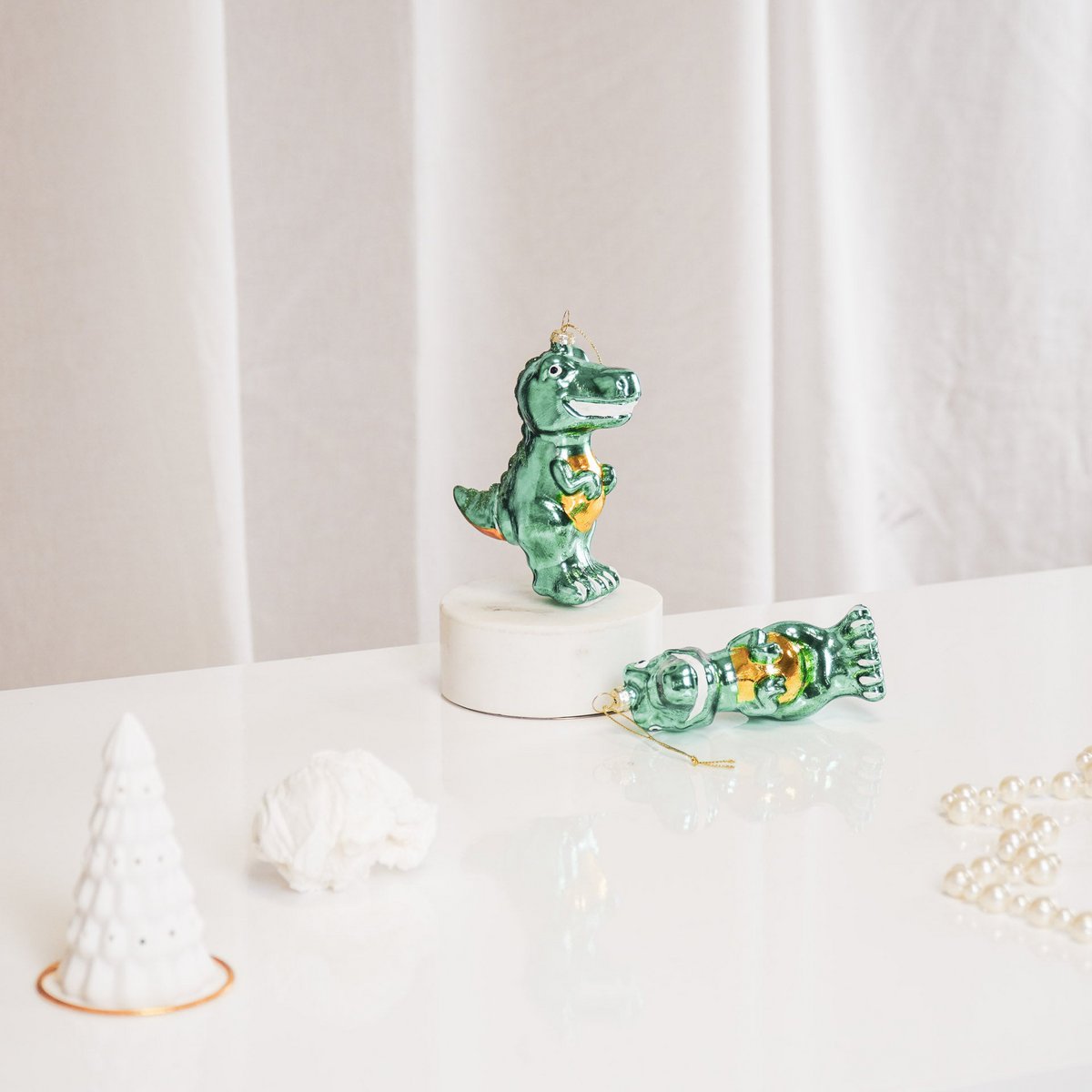 Christmas pendant - Dino - Glass - Green - 4.5x9.5x12.5cm