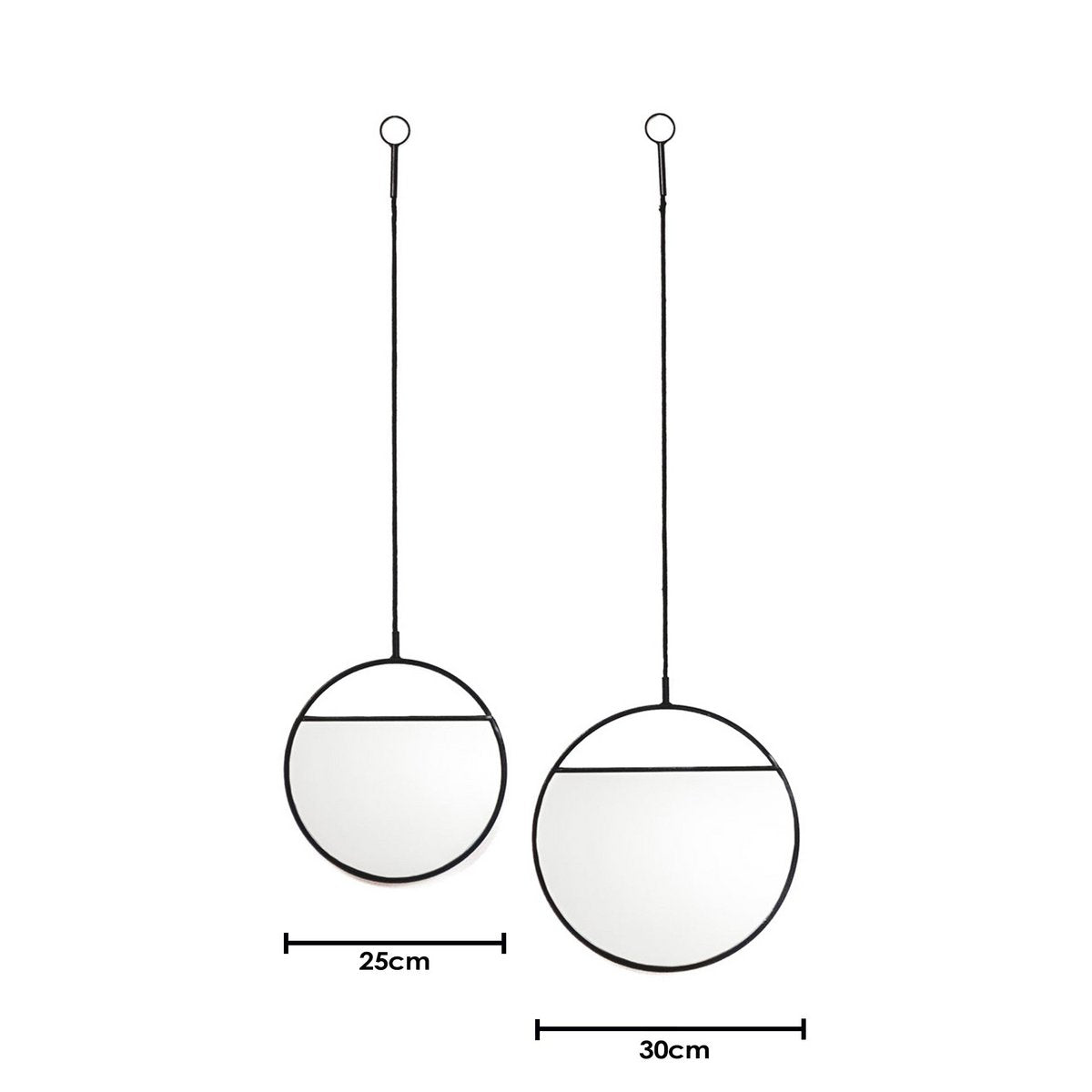Miroir - Miroir mural rond - Métal - Noir - S2- 25x90 et 30x100