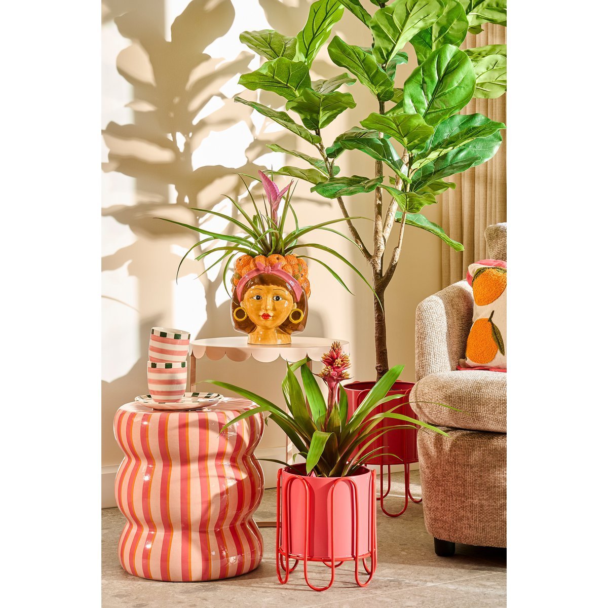 Funny Flowerpot Inside - L20 x B20 x H22 cm - Dolomite - Orange