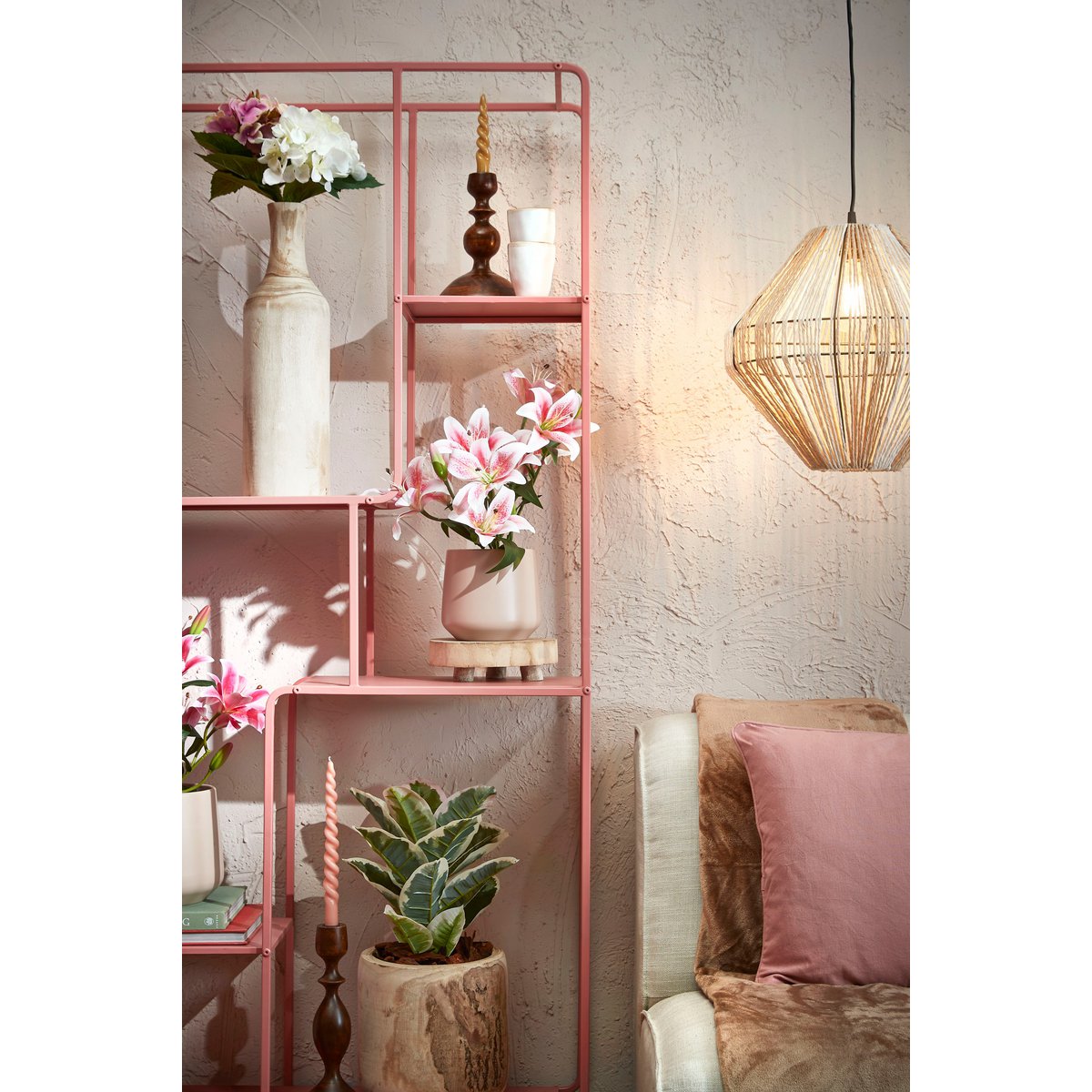 Artificial Tiger Lily Plant in Flower Pot Stan - H47 x Ø45 cm - Pink