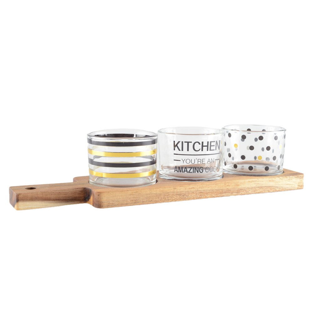 Aperitif Set of 3 Glasses on a Wooden Tray 29.5x8x6.1cm