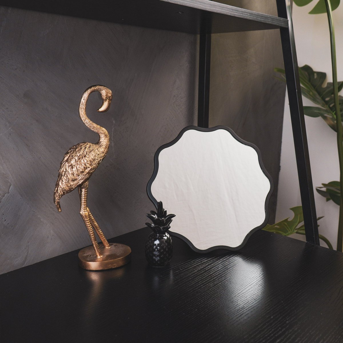 Miroir - Make Up Mirror -weven ronde - métal - noir - 25x1x25cm