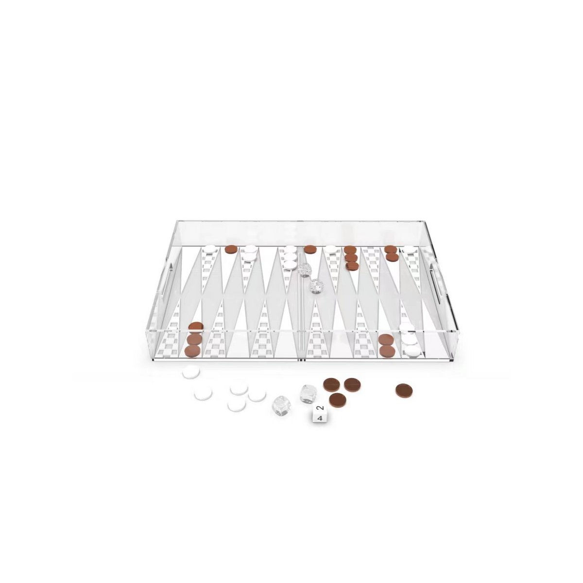 Backgammon Game Tray in White and Brown Acrylic 