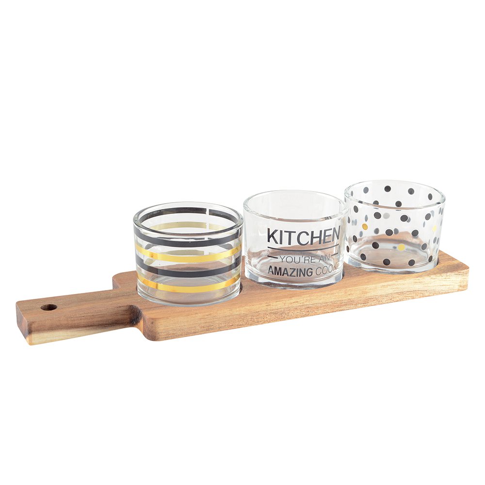 Aperitif Set of 3 Glasses on a Wooden Tray 29.5x8x6.1cm