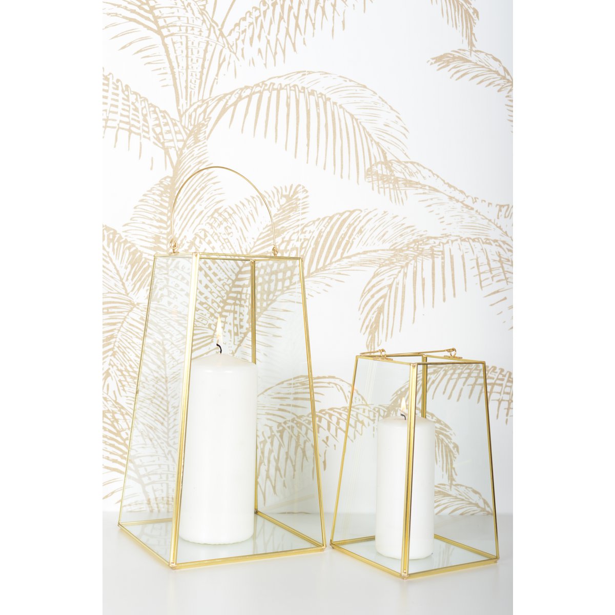 Glass Lantern with Handle and Gold Trim