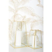 Glass Lantern with Handle and Gold Trim
