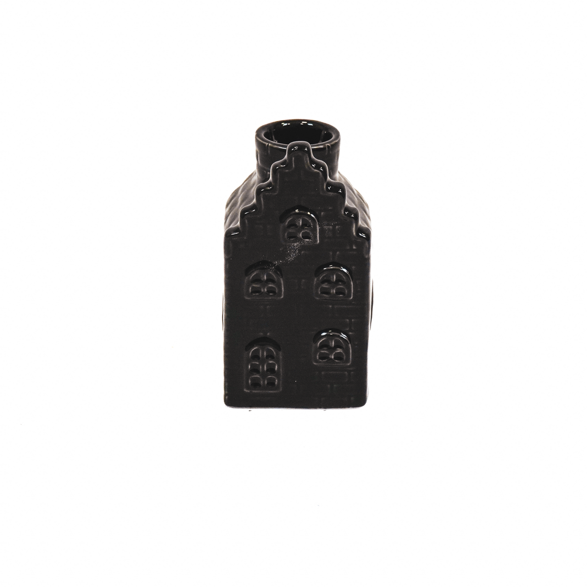 Candle holder - House - Ceramic - Black - 6x6x11cm