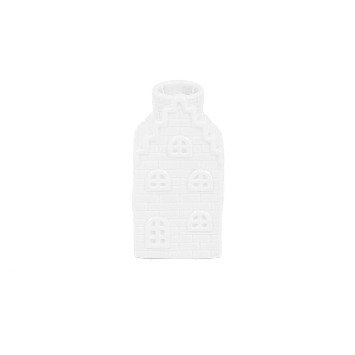 Candle holder - House - Ceramic - White - 6x6x11cm