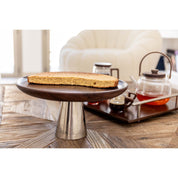 Cake stand - wood on silver metal