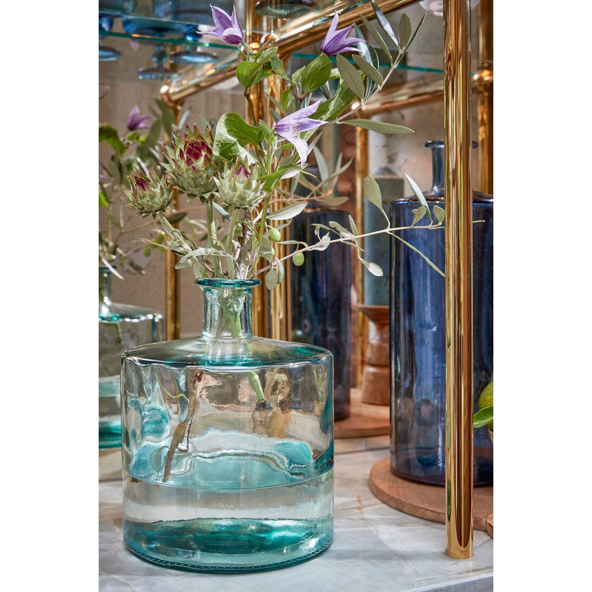 Guan Bottle Vase - H26 x Ø21 cm - Recycled Glass - Transparent