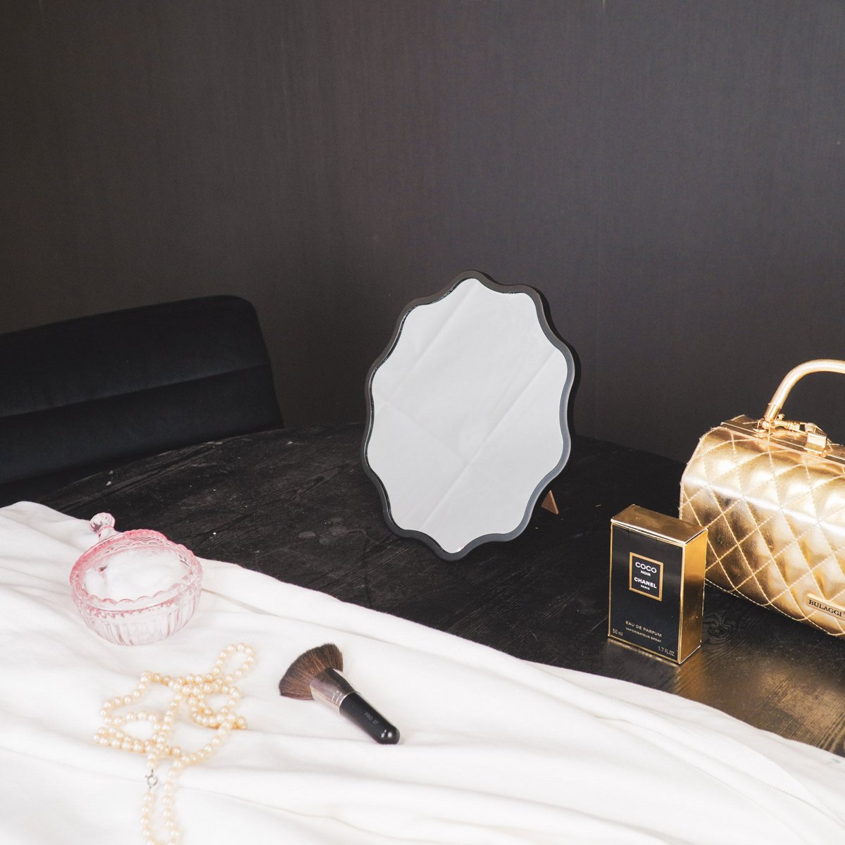Miroir - Make Up Mirror -weven ronde - métal - noir - 25x1x25cm