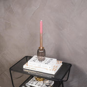 Kandelaar- Fles - Verre/Métal- Bruin/Goud- 6x6x11,5cm