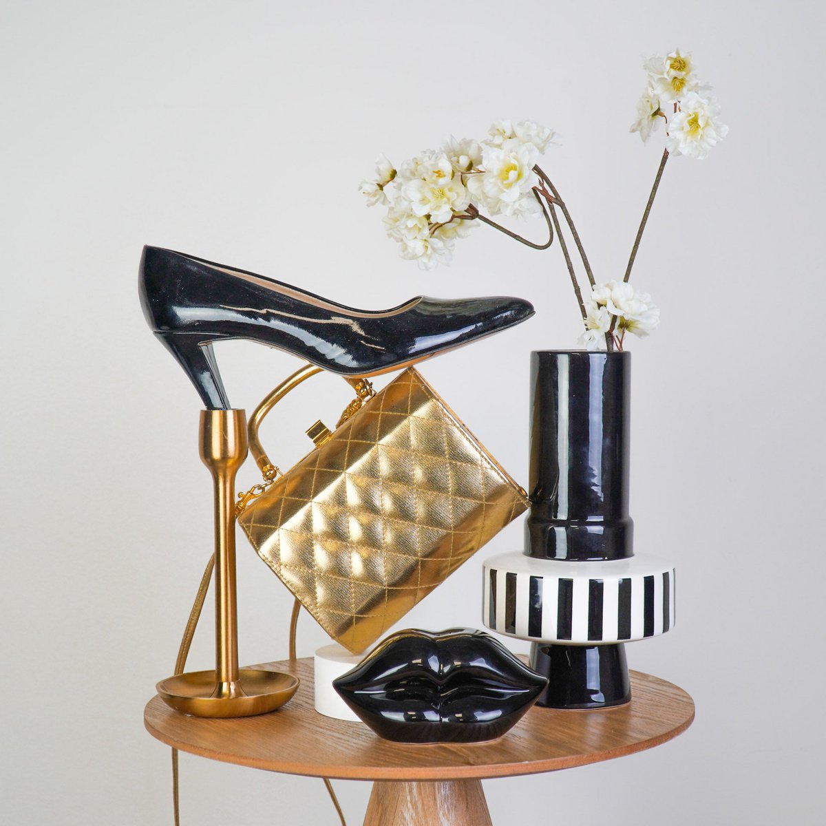 Ornament - Spaarpot - Lip - Keramiek - Zwart -15x8x8cm