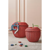 Storage Basket with Lid - Set of 2 - H48 x Ø30 cm - Rattan - Red